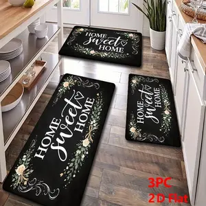 2/3PCS Soft Flannel Kitchen Floor Mat Set, Non-Slip, Absorbent, Rustic Farmhouse Style, Perfect for Bathroom & Laundry Room, Farmhouse Kitchen Rugs