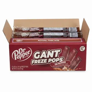 Dr Pepper Giant Freeze Pops 27 Pack, Jumbo 15 Inch+ Frozen Ice Pops Classic Soda Flavor