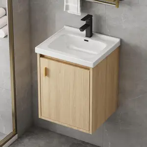 16'' Bathroom Vanity with Sink Combo, Wall Mounted Small Bathroom Vanity with Soft-Close Door Modern Floating Cabinet, Pop-up Drain, P-Trap Included, Walnut(No Faucet)
