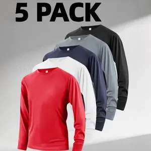 OKP Men's 5 Pack Solid Color Compression Layering Tops - All-Season Breathable Athletic Shirts & Long Sleeve for Gym Outdoor Sports & Casual Wear Versatile Clothes