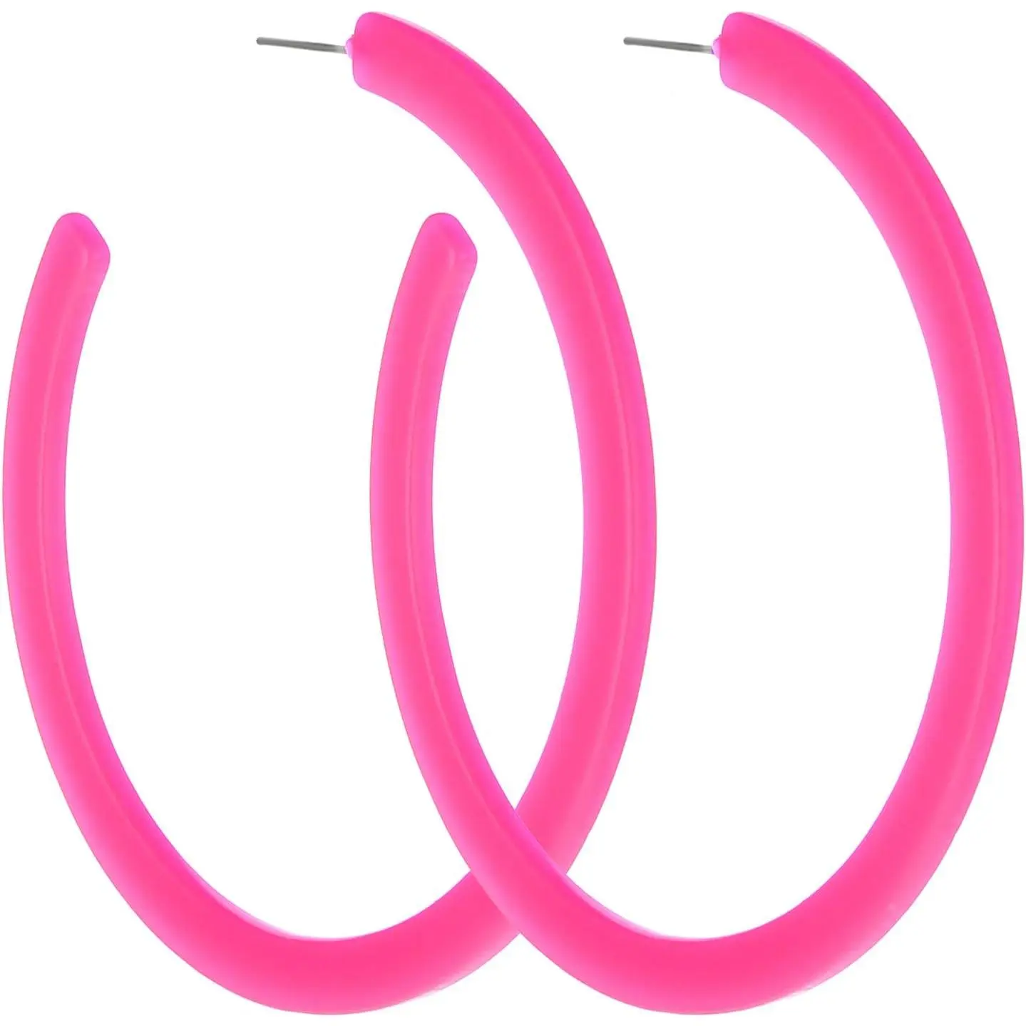 Hot Pink Hoop Earrings Retro Neon Pink Dangle Earrings 80s 90s Earrings for Women Colorful Large Hoop Earrings Acrylic C Shape Trendy Chunky Earrings Candy Color Lightweight Big Hoop Statement Earring