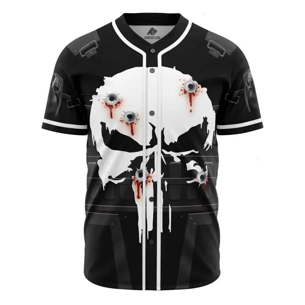 The Punisher Cosplay Superhero Comic Universe Baseball Jersey, Hero Style Baseball Shirt, Unisex Athletic Jersey, Comic Inspired Streetwear Top