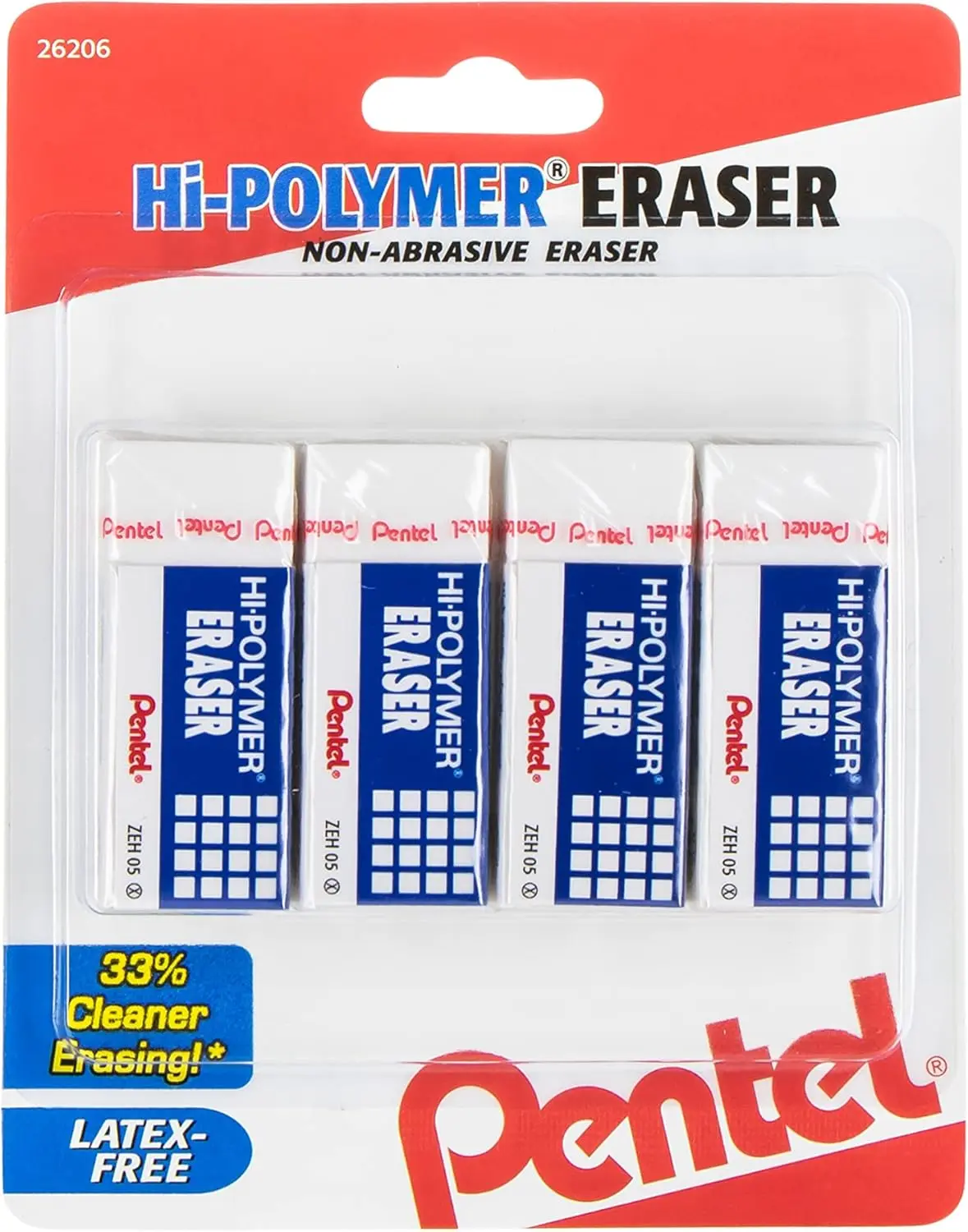 Hi-Polymer Block Eraser Small White, Pack of 4 (ZEH05BP4)