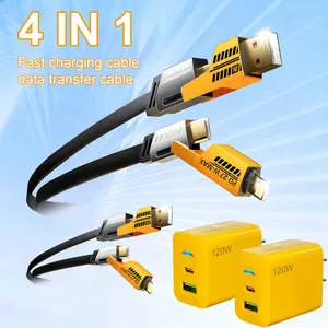 2-Pack Portable Fast Charger, Type C/USB A Dual Ports Adapter,4 in 1 Fast Charging Cable & Data Sync, 5FT Flat Braided Charger Cord for iPhone 17/16/15/14/13/12Pro Max/iPad/Airpods/Samsung Series Phone Accessories