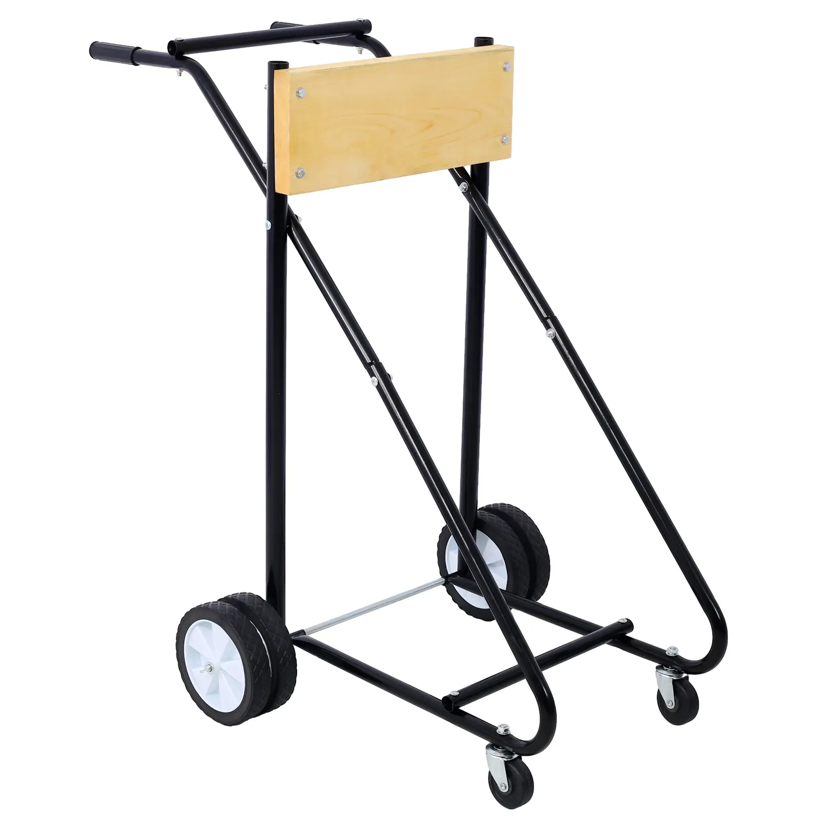 Wooden Outboard Motor Holder Stand with Steering Function, 2 Rear Wheels, 315lbs Capacity Engine Carrier Cart Dolly, 28.9'' W x 42.5'' D x 42'' H for Garage Storage Needs
