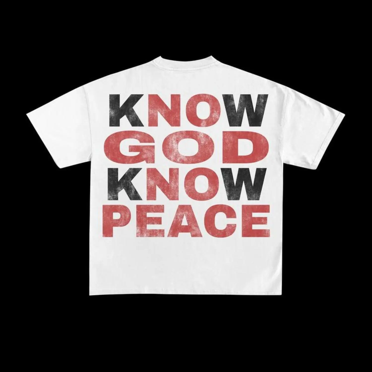 Men's Crewneck Cotton Graphic T-Shirt - Faith-Based Inspirational "Know God, Know Peace, No God, No Peace" Quote Tee, Menswear Tops, Religious Casual Streetwear Clothing, Short Sleeve Graphic Shirts, Men’s Clothes, Cotton Graphic Tees