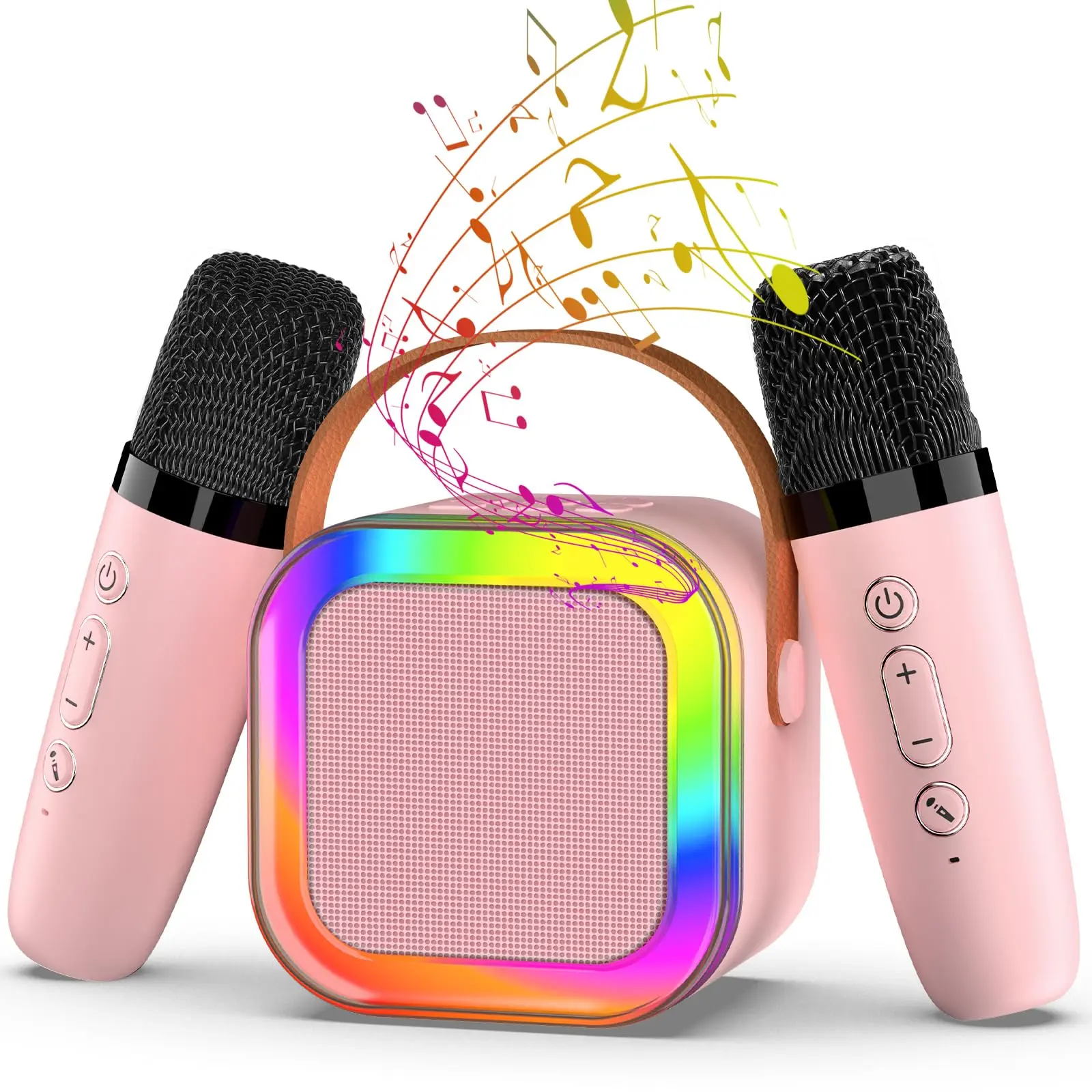 Mini Karaoke Machine for Kids, Children‘s Day Gift-2026 TOP Birthday Gifts Ideas for 3-12 Year Old Girls, Christmas Party Gifts Kids' Personal Video Players Accessories with 2 Wireless Microphones - Pink