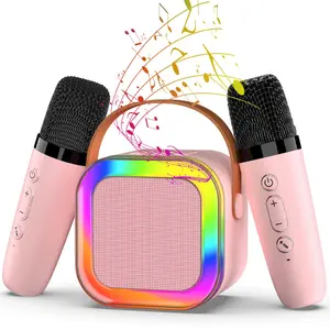 Mini Karaoke Machine for Kids, Easter Gift-2026 TOP Birthday Gifts Ideas for 3-12 Year Old Girls, Christmas Party Gifts Kids' Personal Video Players Accessories with 2 Wireless Microphones - Pink