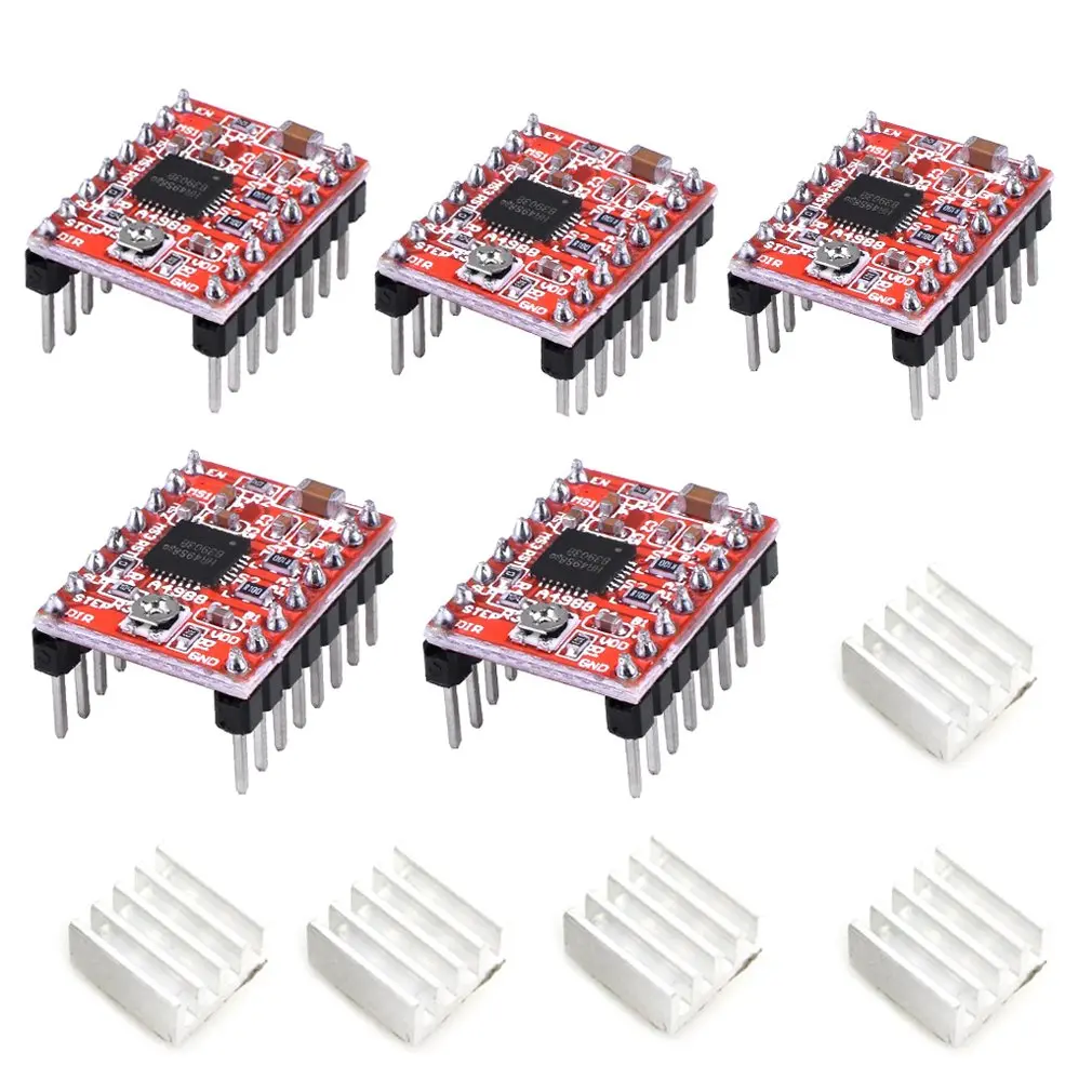 5 count A4988 Stepstick Stepper  Driver Module with Heat Sink for 3D Printer Reprap Suitable for Mendel Huxley Arduino