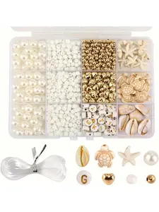 Beach Bracelet Making Kit Ocean Series, Includes Acrylic Shell, Turtle, Letters, Heart Beads, Ideal for Jewelry, Keychain Crafts