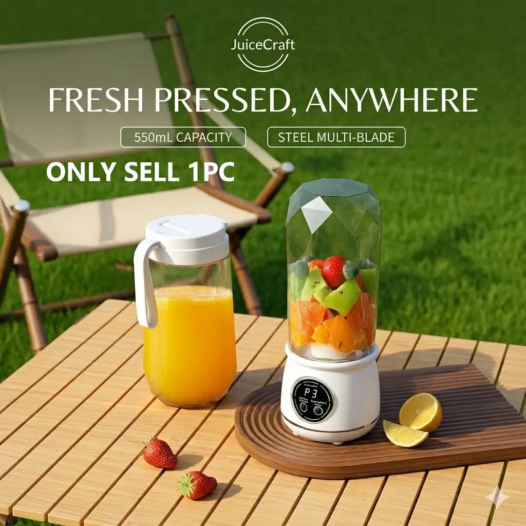 2-in-1 Mini Juicer Cup, 550ml USB Chargeable Compact Blender with LED Display, USB Rechargeable Blender, Perfect for Smoothies and Fresh Juices, High-Temperature Resistant ABS Material, Includes Replaceable Lid for Cup Use