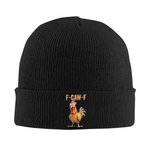 S&T Funny F-CAW-F Rooster Meme Knitted Hat - Meme Style - Inspired Chicken Logo Design, Unisex Adult Winter Warm Elastic Hat, Casual and Fitness Wear, Funny Gift for Fans
