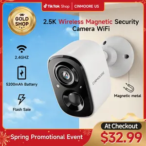 【Big SALES】CINMOORE Outdoor/Indoor Magnetic wireless Camera 2.5K free install Smart Garage 2.4G WI-FI Security Camera – HD Video, Night Vision, Motion Detection, Magnetic, Wi-Fi, Two-Way Audio, Smartphone Control Lens