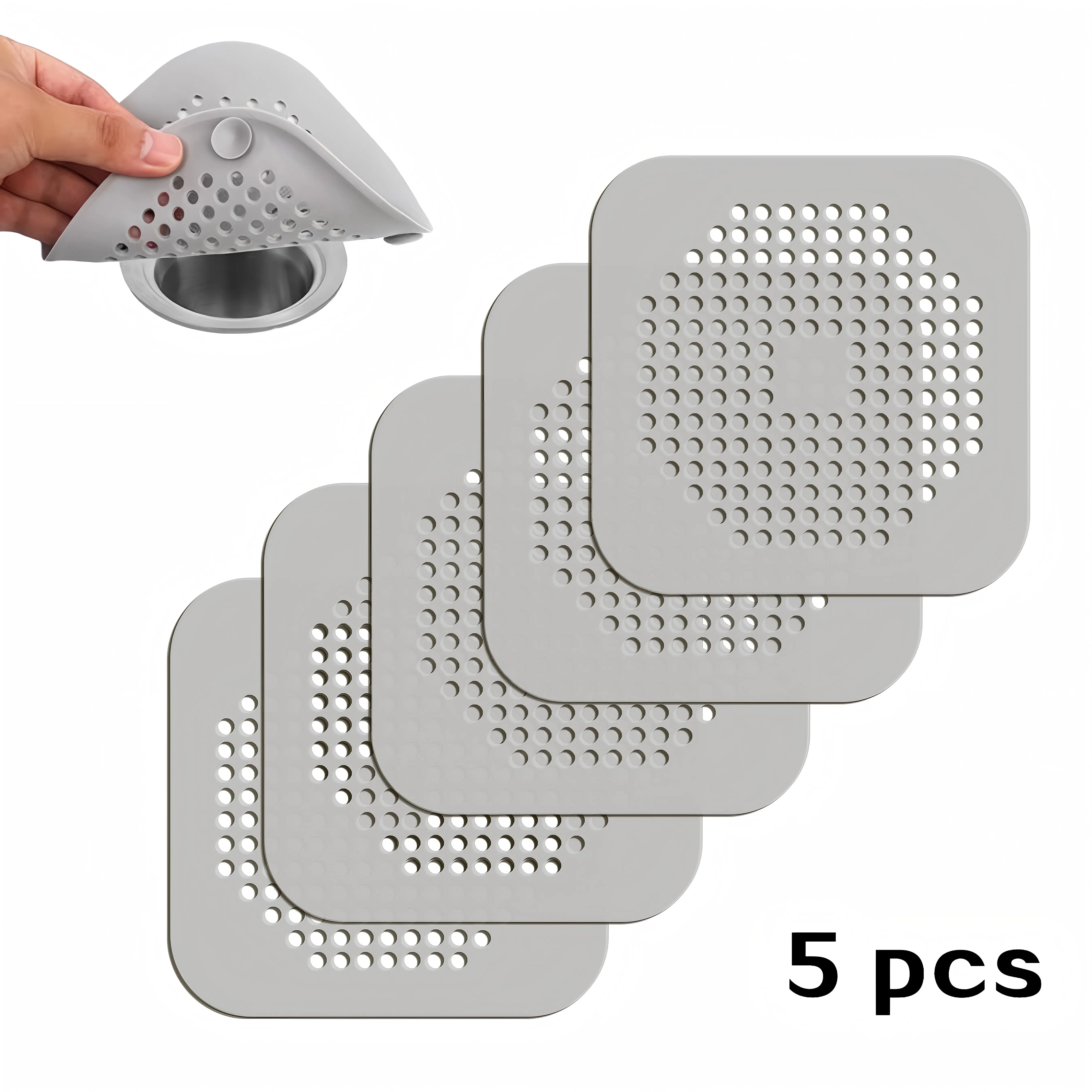 5pcs Hair Catcher Drain Cover, Square Shower Drain Strainer With Suction Cup Silicone Hair Stopper, Sink Drain Filter, Bathtub Shower Floor Drain Plug, Silicone Kitchen Odor Stopper, Bathroom Cleaning Tools/Commercial Cleaning Service, Home Living,