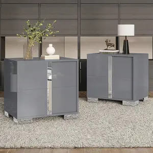 23.6" Modern Nightstand with Drawers, High Gloss UV Finish Bedside Table with Electroplated Gold Pull Handle, Luxury End Table for Bedroom & Living Room, Sleek White/Black Side Table, Easy to Clean