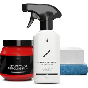 Leather Cleaner 8.45 oz & Leather Recoloring Balm Red 10 oz - Leather Color Restorer - Leather Restorer for Couches - Leather Balm Red