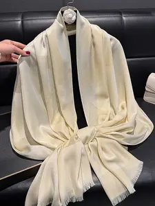 Women's Solid Color Shawl Wrap, Fashionable Lightweight Shawl for Daily Wear, Casual Versatile Polyester Scarf for All Seasons