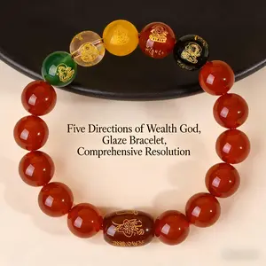 2026 Red Glass Five Wealth Gods Bracelet | Five-Direction Fortune & Tai Sui Protection, Fire-Red Aura for Luck | money attraction bracelet,good luck bracelet | Attract & Guard Wealth, perfect family gift | Auspicious Jewelry