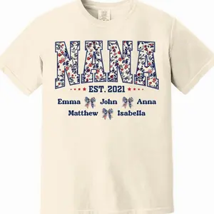 Floral Nana America Bow 4th Of July-Personalized Shirt For Grandma, Patriotic Nana Tee, 4th Of July Mama, Mimi Tee, Gift for Woman, American Mom GXB
