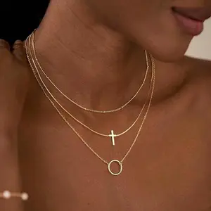 TASISO Gold Layered Cross Necklace for Women Dainty Diamond Cross Pendant Necklaces Non Tarnish Waterproof Necklace Simple Choker Minimalist Jewelry