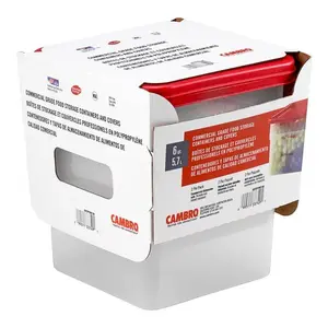 Cambro CamSquares 6 Qt. Translucent Square Polypropylene Food Storage Container and Red Lid - 2/Pack Kitchen Set