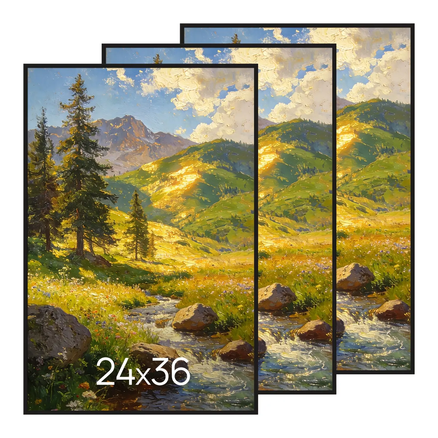3 Pack 24X36 Poster Frame Black, Picture Frames 24 X 36 for Horizontal Or Vertical Wall Mounting - Slide-In Photo Frame Strips, Scratch-Proof Wall Gallery Photo Frame