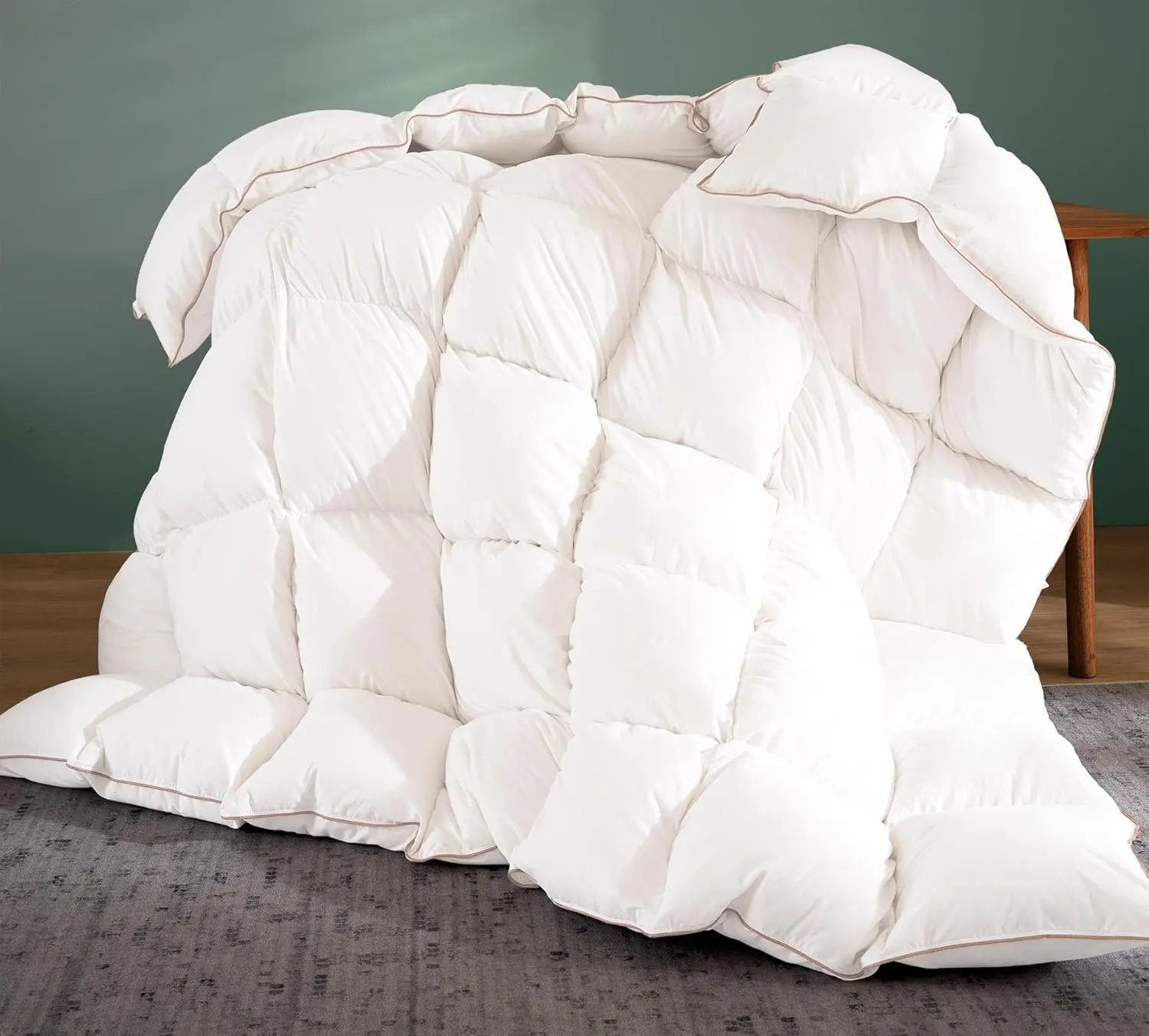 Down Comforter Queen Size – All Season Medium Weight Fluffy White Duvet Insert, Warm Feather Bedding, Soft 100% Cotton Cover, 90x90 Inch