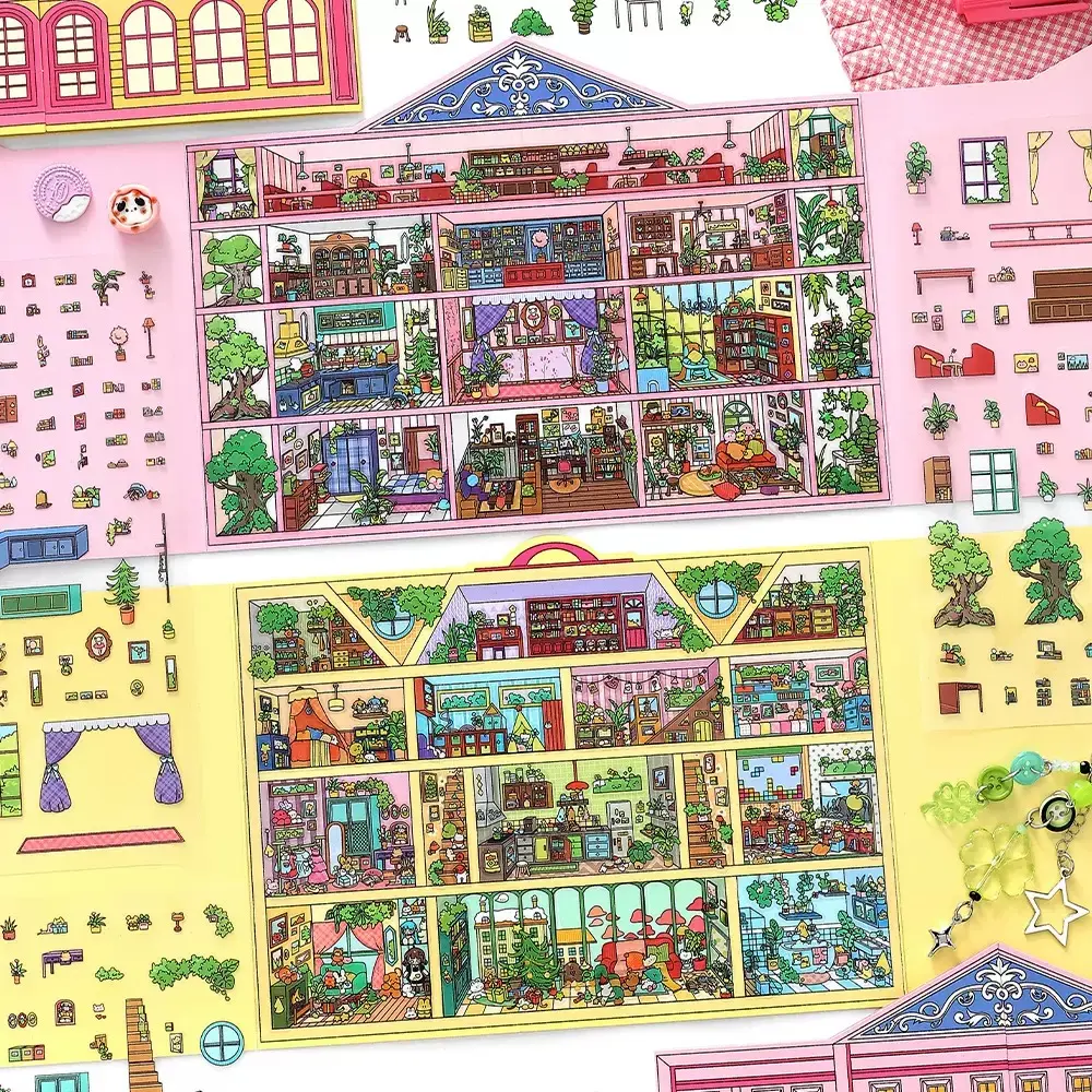Secret Rooms Collection Cubicle-Style Miniature Scene Stickers, DIY Craft Gift, Relaxing Decorative Mini Stickers for Scrapbooking Projects, Decorative Stickers