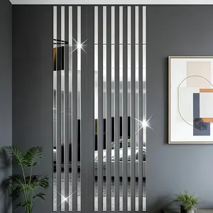 10pcs Silver Color Acrylic Reflective Mirror Surface Wall Stickers, 5x50cm Self-Adhesive Decorative Strips, DIY Friendly Easy Install for Living Room Bedroom TV Background