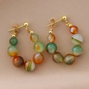 Elegant Women Vibrant Colored Agate Bead Drop Earrings Bohemian Vintage Handmade Colors Agate Beads Drop Earrings Festivals, Birthdays, Dates, Parties, Vacations, Shopping, And Daily Commuting Accessories