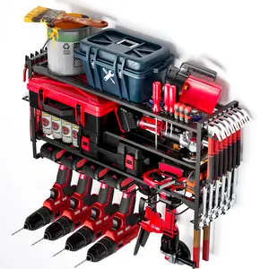 4 Layer Power Tool Organizer 7 Drill Holders Tool Rack, Heavy Duty Drill Holder Wall Mounted Rack Garage Storage Shelves, Garden Tool Storage for Garage Home Workshop Shed Utility Rack Wall Mount Tool Organizer Shelf