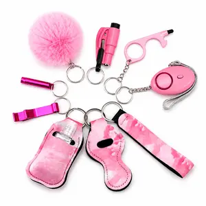 9-Piece Women’s Wristlet Keychain Accessory Set with Pom Pom, Printed Holders and Removable Charms