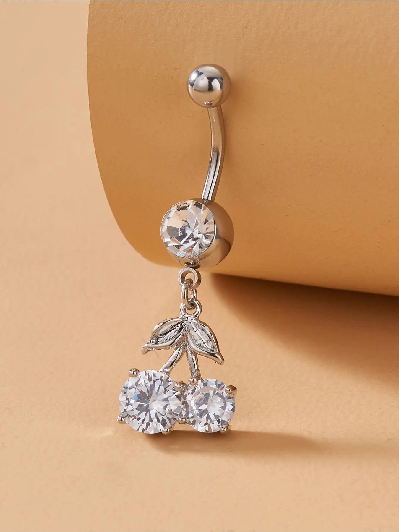 Adorable Fashion Fruit Design Cherry Artificial Zircon Belly Ring, Navel Ring, Navel Piercing Jewelry, Sparkling Zircon Inlay, Elegant Copper Chain, All-Season Body Jewelry, Body Jewellery, Party Accessory for Women, Belly Button Rings