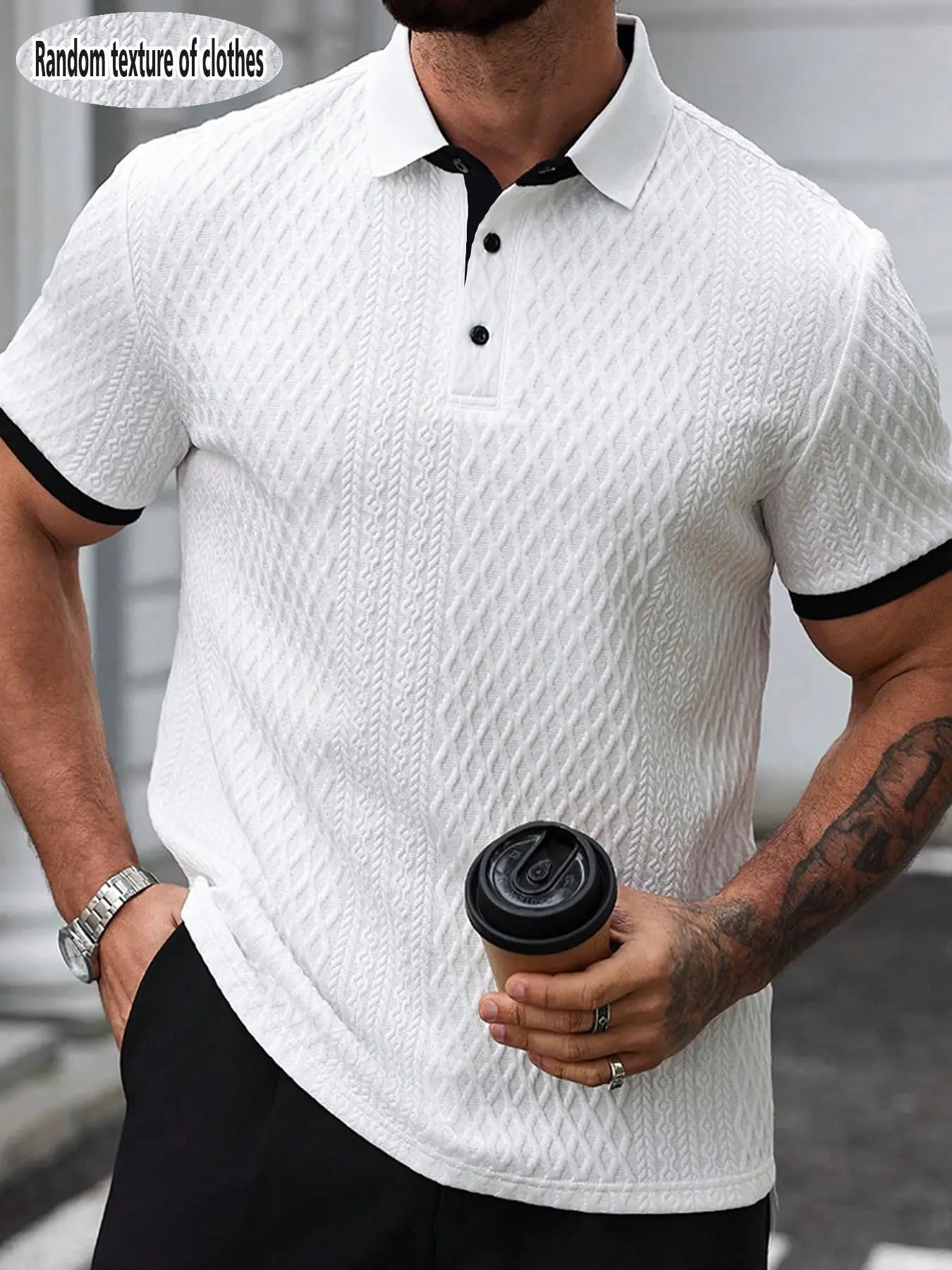 Men's High-End Textured Golf Polo Shirt, Collared Polo Shirts, Casual Jacquard Knit Short Sleeve Top, Stylish and Comfortable Men's Apparel