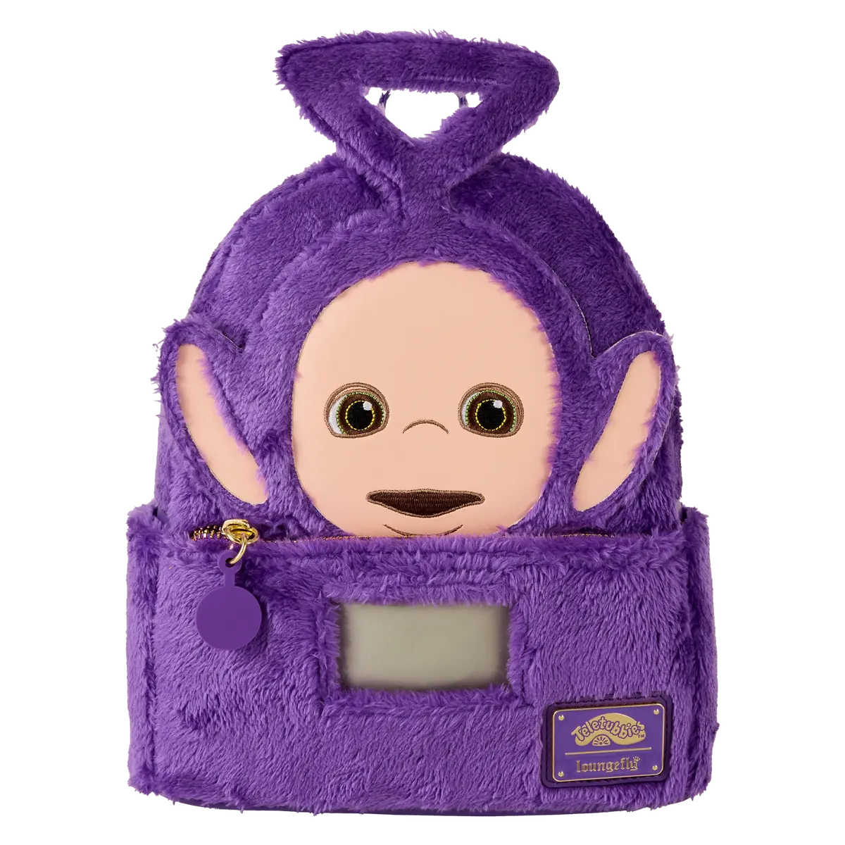 Loungefly Teletubbies Tinky-Winky Plush Faux Fur Cosplay Mini Backpack with Applique and Light-Up Details, Zipper, One Size