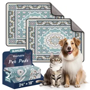 Washable Dog Pee Pads - Reusable Puppy Training Pads, Waterproof & Leak-Proof, Absorbent Non-Slip Pet Whelping Pads for Crate & Potty Training (24x18, 2 Pack) Cat