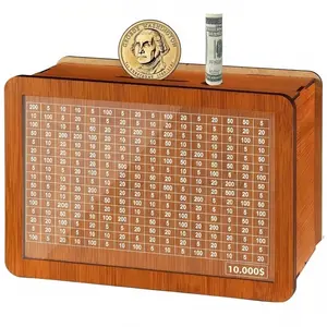Wooden Cash Money Saving Box,Piggy Bank for Kids & Adults,10000 Savings Challenge Box,Coin Bank Toys Gift for 3-12 Year Old Boys & Girls (10000 Dollar) Decor Ornaments