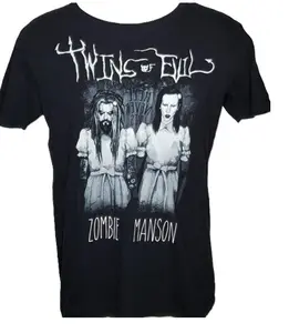 Twins Of Evil Rob Zombie Marilyn Manson Concert Tour Black One Side T-Shirt Unisex Cotton Casual Shirt