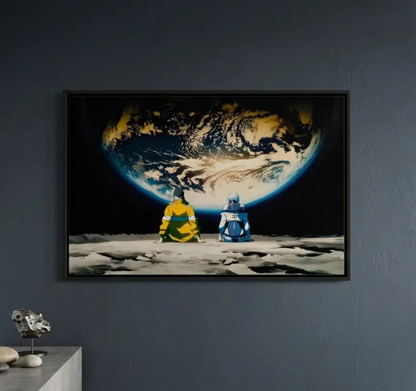 Cyberpunk Edgerunners David and Lucy on the Moon Canvas Poster | Sci-Fi Anime Cyber Punk Aesthetic Wall Art | High-Quality Eco-Friendly Odorless Print | Premium Black Framed & Unframed Wall Decor for Gaming Room