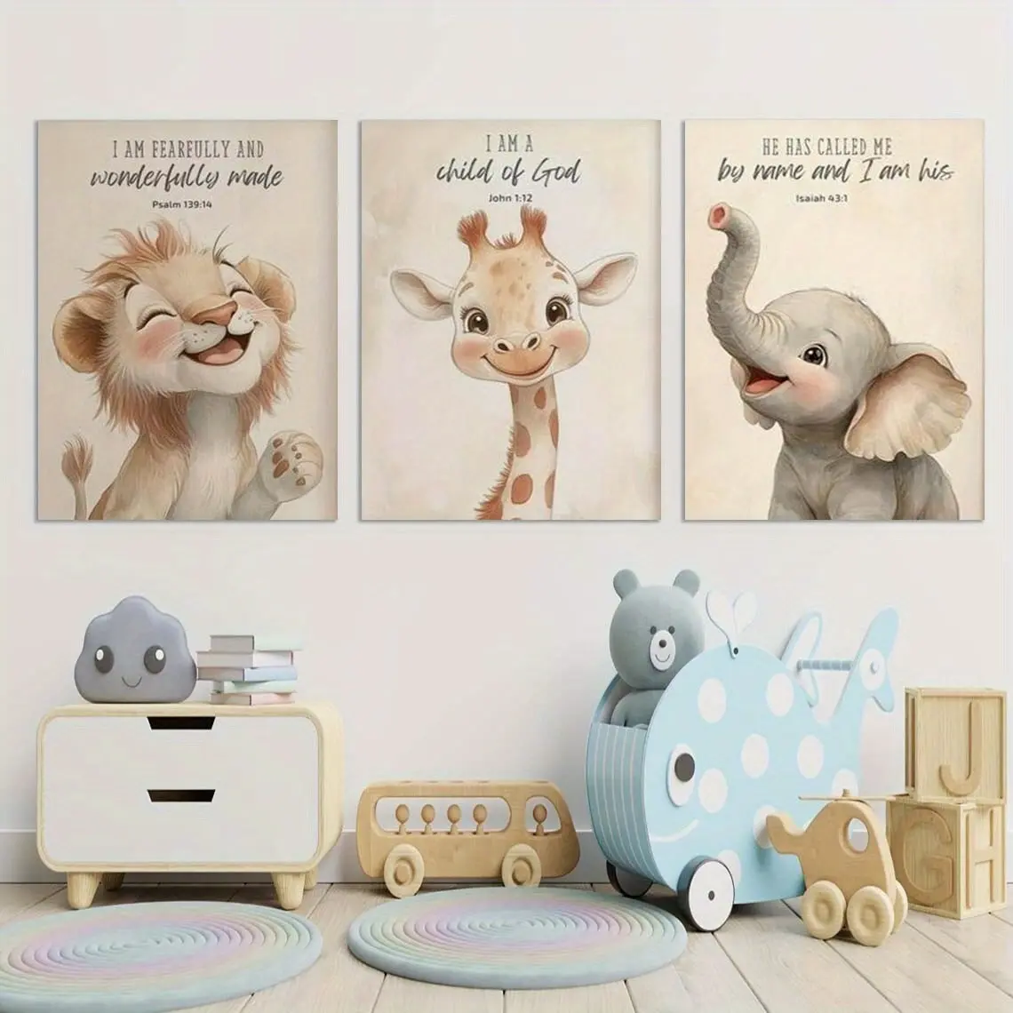 3-Piece Set Cute Wildlife Wall Decor Posters, Decorative Wall Art, Artwork, Lion Elephant Giraffe Simple Minimalist Animal Prints, Kids Room Bedroom Living Room Family Office, Wall Decoration, Cute Animal Design