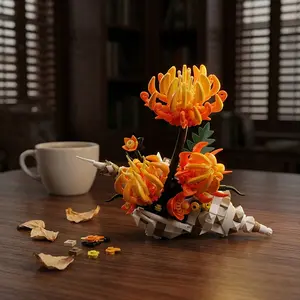 Chrysanthemum Conch MOC Building Blocks Desktop Ornament Potted Plant Bricks Model Flower DIY Building Toys Kids Adult Gifts