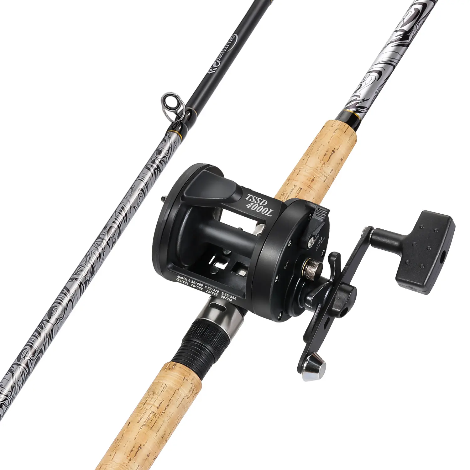 Sougayilang Fishing Gear Set, Composite Carbon Fiber Fishing Rod & Conventional Reel Combo, 8ft-9ft Medium Heavy Fiberglass Pole with Durable P-Cork Grip, Secure Reel Seat for Catfish, Salmon
