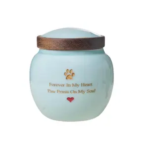 Handmade Pet Urn for Dog and Cat Ashes (350ml, up to 20 lbs) – Ceramic Keepsake Memorial Jar with Secure Lid, Blue Celadon Design