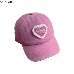 Matching Parent-Child Baseball Cap — Sweet, Distressed-Wash Style with Heart Motif | Fresh & Cute Peaked Cap for Girls & Kids | Sun Protection Hat