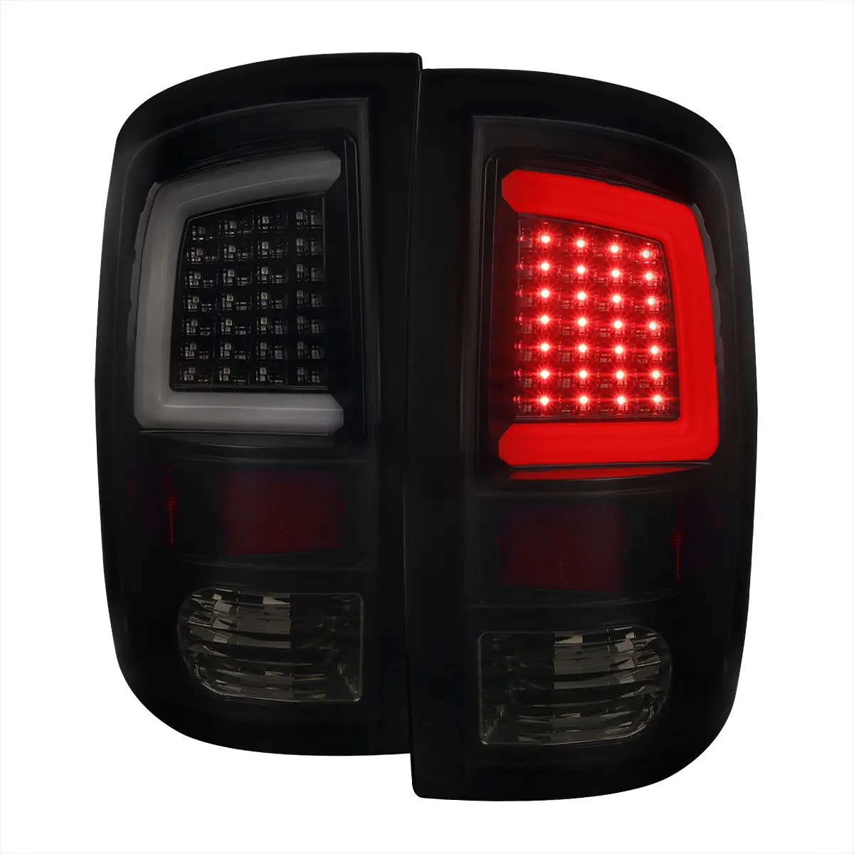 2009-2018 Dodge RAM 1500 / 2019-2021 RAM Classic / 2010-2018 RAM 2500 3500 White Bar LED Tail Lights (Glossy Black Housing/Smoked Lens)
