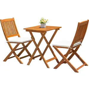 HOMALL 3 Piece Folding Patio Chairs Outdoor Acacia Wood Bistro Set with Cushion Square Table and Chairs Porch Furniture for Balcony, Lawn, Deck