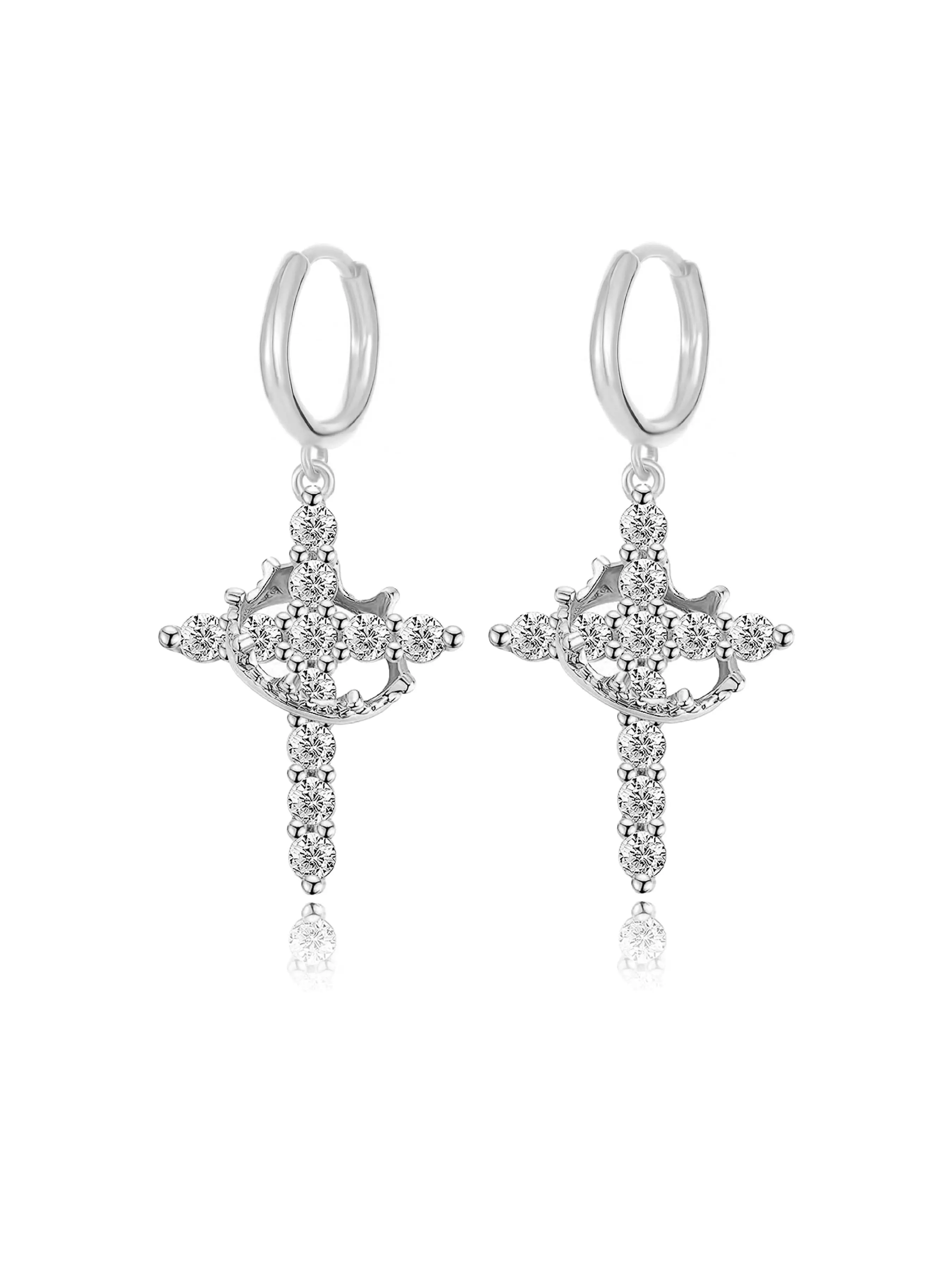 Elegant Geometric Cross Pendant Earrings for Women, Cross Dangle Earring, Rotatable Crown Design, Perfect Gift for Special Occasions, Fashion Jewelry