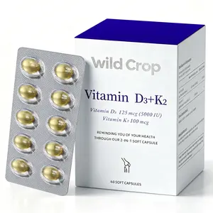 Vitamin D3 + K2, Vitamin D (D3) 5000 IU (125 mcg) & K2(MK-7) 100 mcg, Synergistic Support for Bones, Immune Function & Calcium Balance, Non-GMO, 60 Soft Healthcare Dietary Edible Supplement Fitness