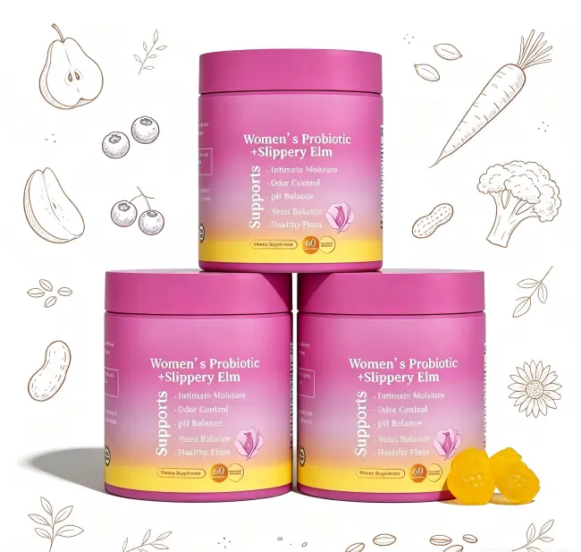 60ct Hawaiian Pineapple Her Juicy Women’s Probiotic Gummies, Slippery Elm Infused for Intimate pH Balance, Digestive Gut Health & Long-Term Immune Care