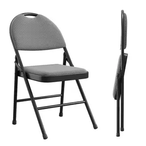 Dark Grey 4 Pack Folding Chairs,Outdoor & Indoor Event Portable Metal Folding Chairs with Cushion,Fabric Dining Chair Set with Padded Cushion and Back Lightweight Foldable Stool